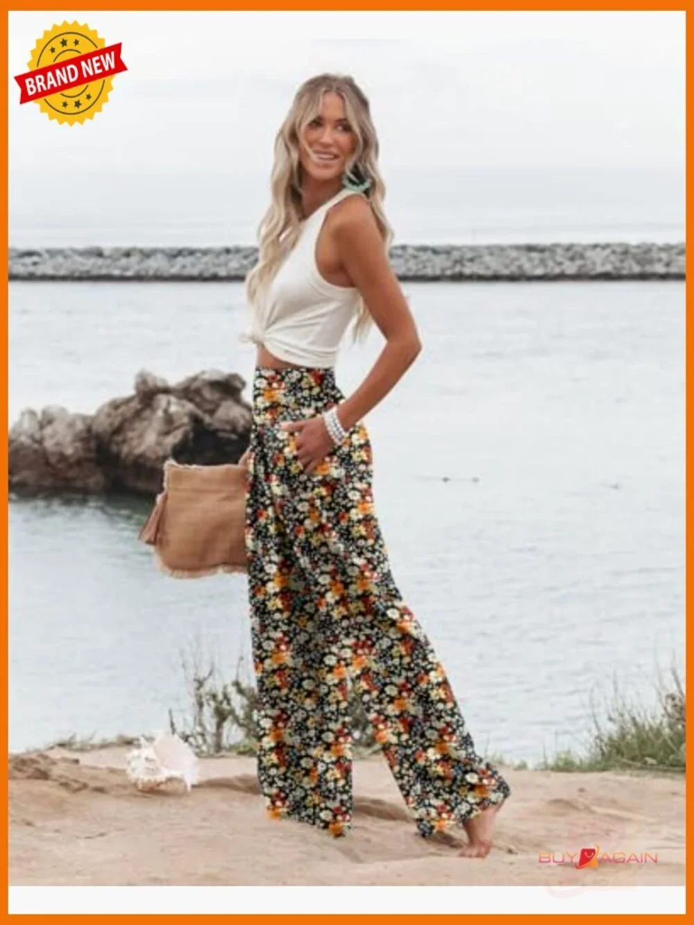 Elastic High Waisted Palazzo Pants Casual Wide Leg Lounge Trousers with Pocket